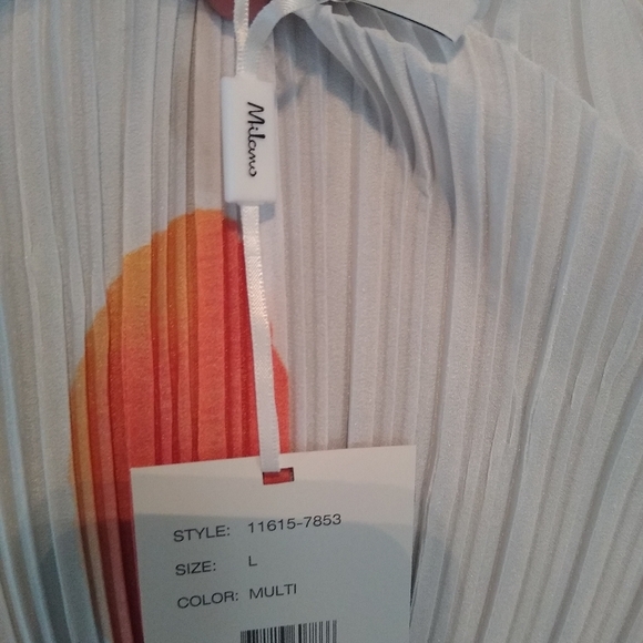 Milano Large Polka Dot Pleat Texture Career Blouse, White Multicolor, Size Large - Picture 3 of 6